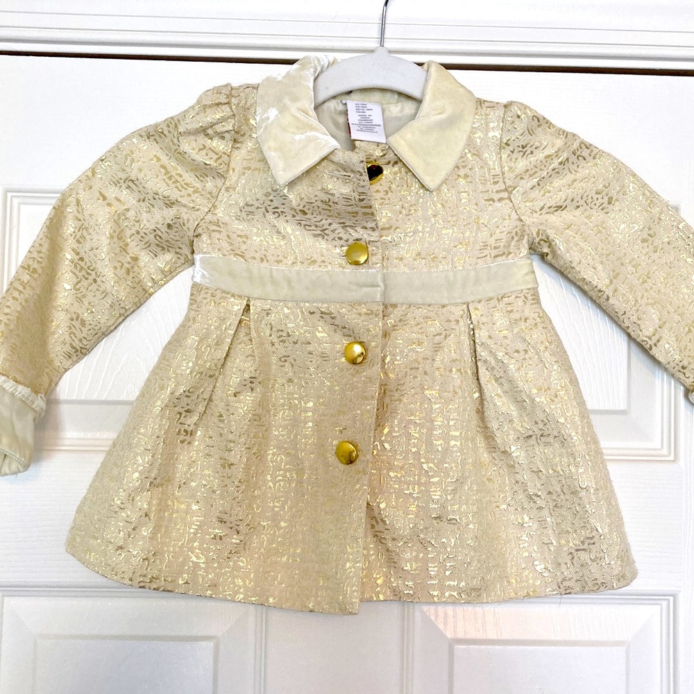 Camilla toddler ivory and gold brocade dress coat